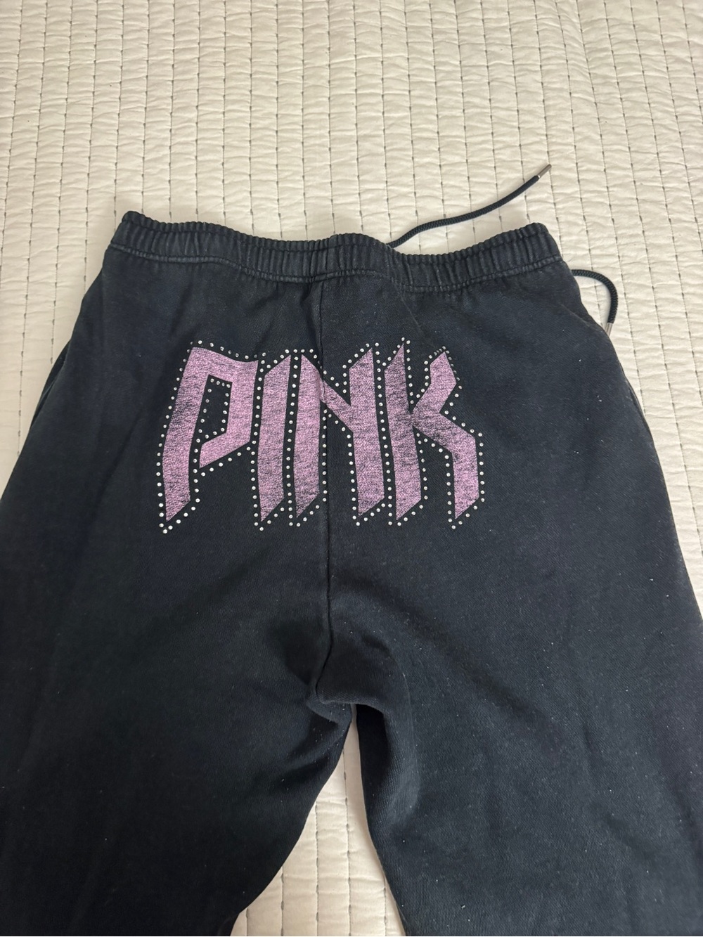 PINK Victoria's Secret Black Sweatpants with Pink Glitter Logo
